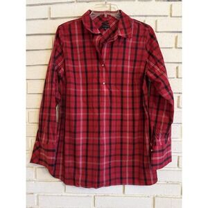 Talbots size 10 Red & Black Classic‎ Plaid Non-Iron Popover Blouse Top